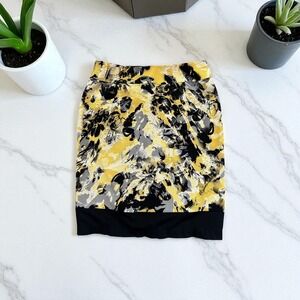 Worthington Skirt Women's Size 10 Yellow Black Abstract Print Career